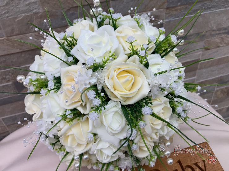 Chantilly Cream With Pearls & Foliage
