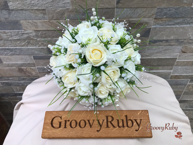 Chantilly Cream With Pearls & Foliage