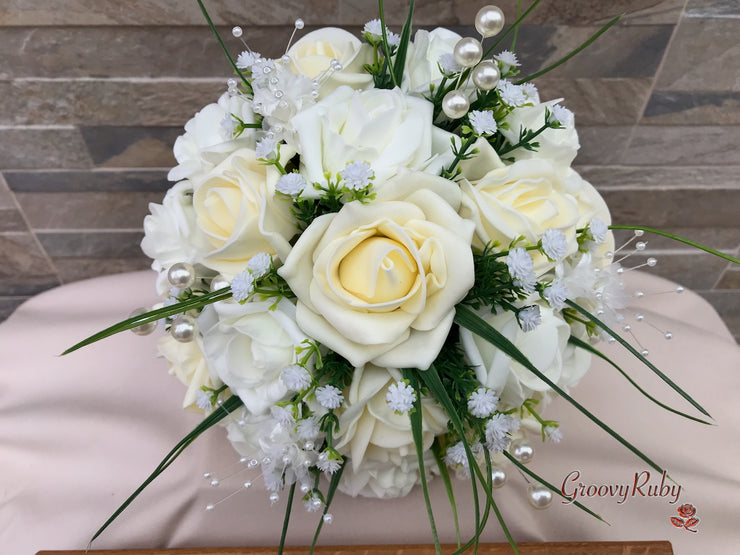 Chantilly Cream With Pearls & Foliage