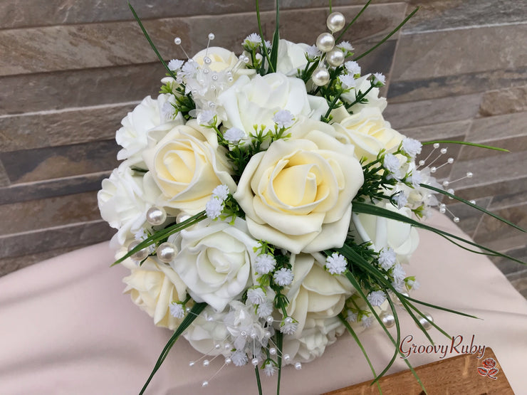 Chantilly Cream With Pearls & Foliage
