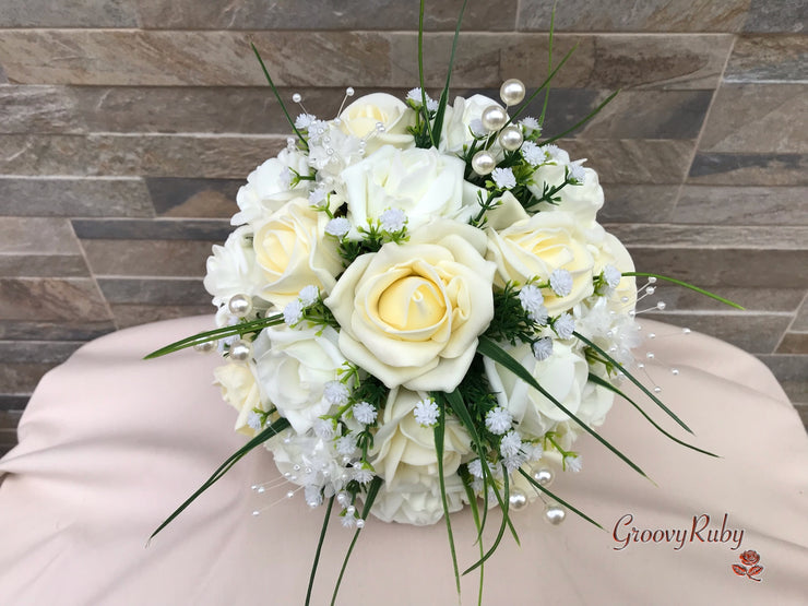 Chantilly Cream With Pearls & Foliage