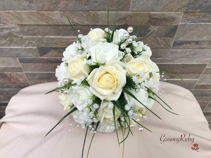 Chantilly Cream With Pearls & Foliage