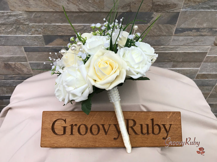 Chantilly Cream With Pearls & Foliage
