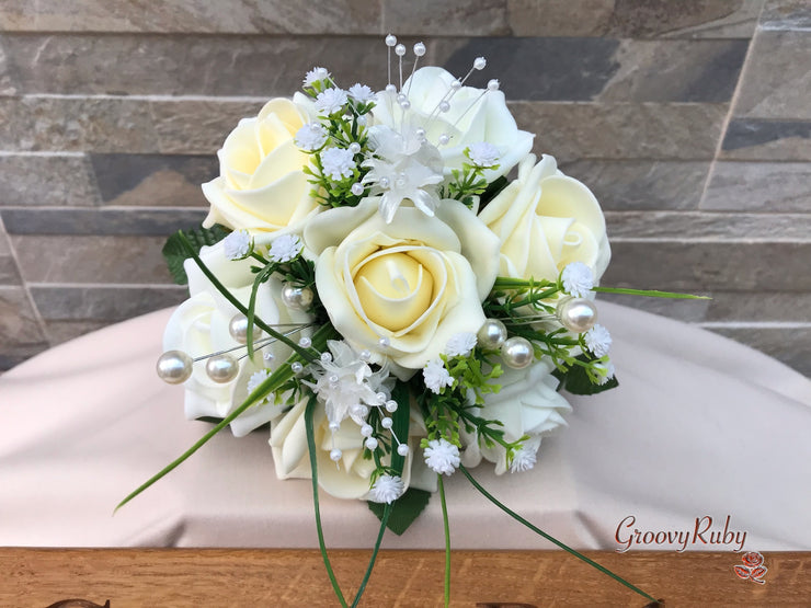 Chantilly Cream With Pearls & Foliage