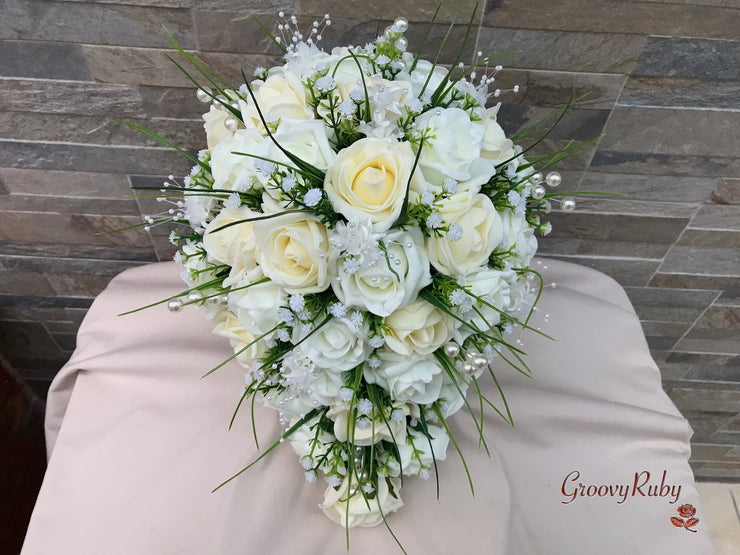 Chantilly Cream With Pearls & Foliage