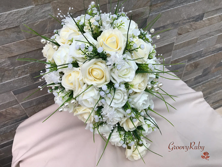 Chantilly Cream With Pearls & Foliage