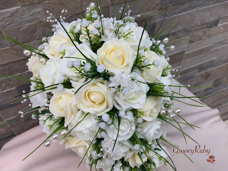 Chantilly Cream With Pearls & Foliage