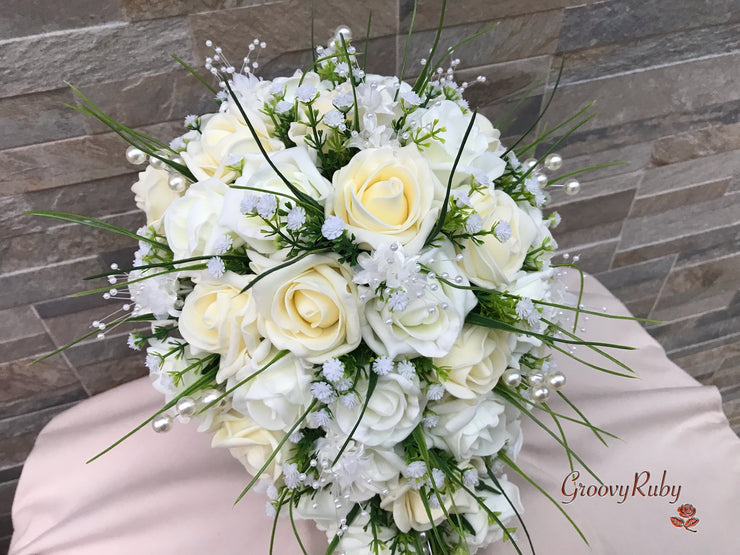 Chantilly Cream With Pearls & Foliage