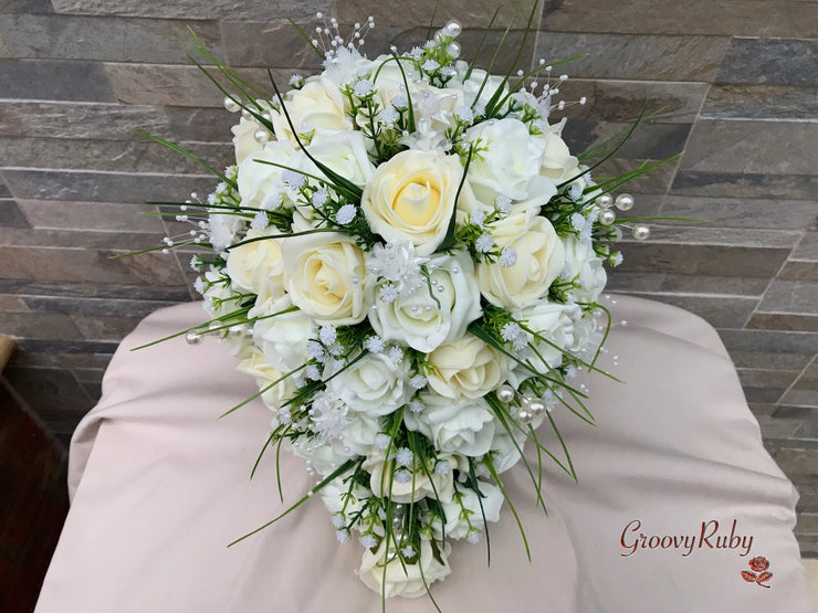 Chantilly Cream With Pearls & Foliage