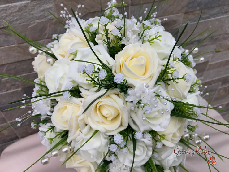Chantilly Cream With Pearls & Foliage