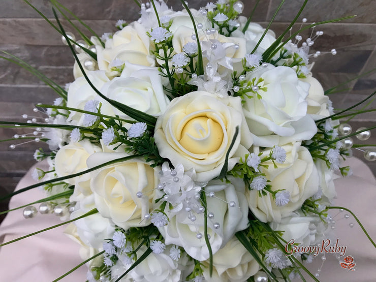 Chantilly Cream With Pearls & Foliage