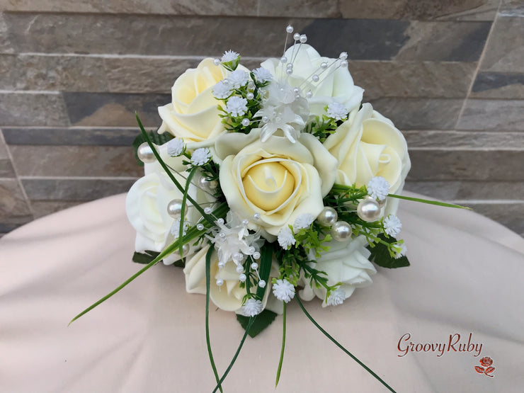 Chantilly Cream With Pearls & Foliage
