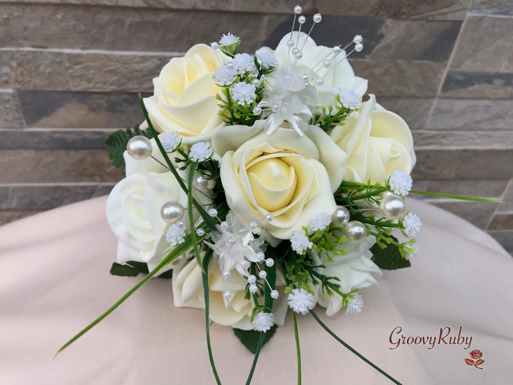 Chantilly Cream With Pearls & Foliage