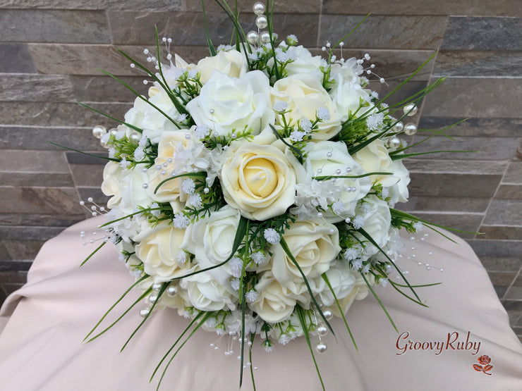 Chantilly Cream With Pearls & Foliage