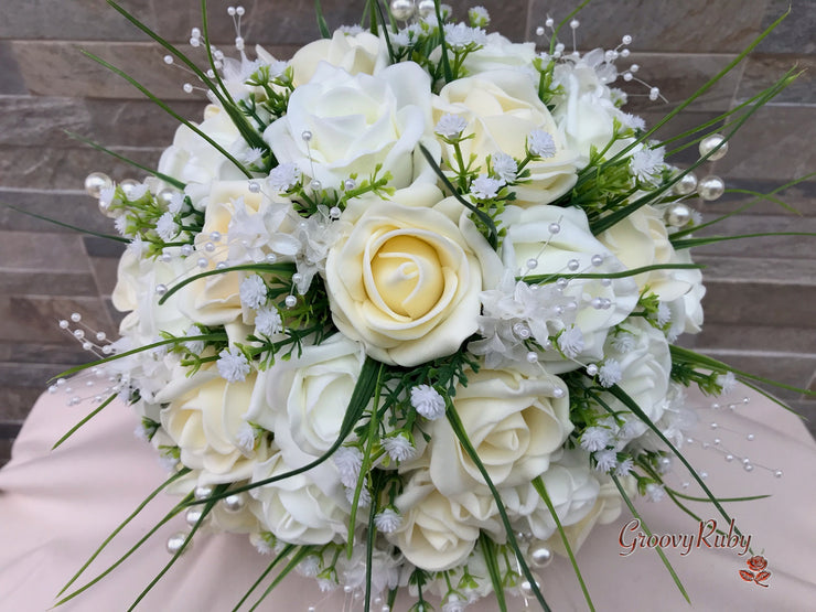 Chantilly Cream With Pearls & Foliage