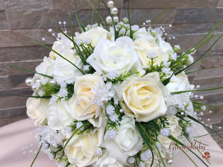 Chantilly Cream With Pearls & Foliage