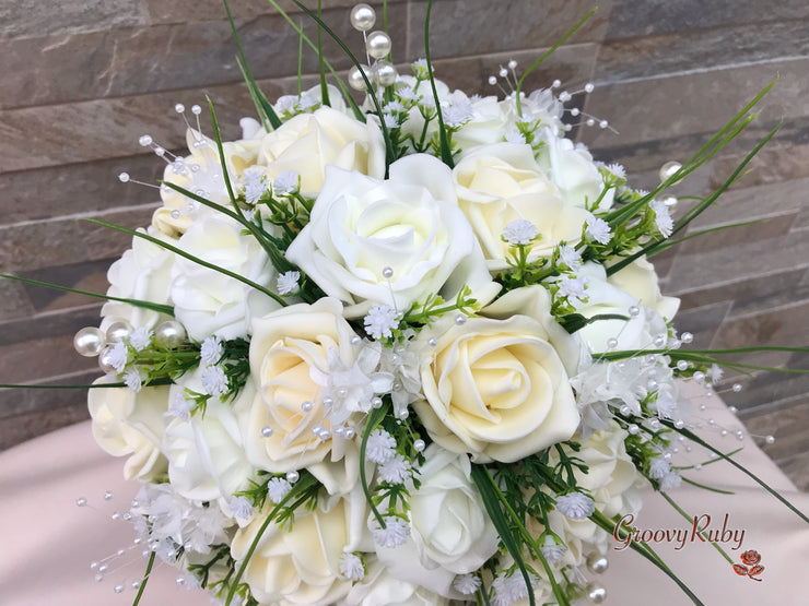 Chantilly Cream With Pearls & Foliage