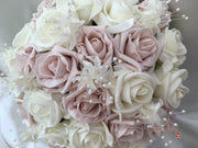 Mocha Pink Glitter Rose With Ivory Babies Breath