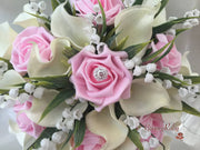 Baby Pink Rose, Lily of the Valley & Large Calla Lily With Diamante Brooch