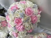 Baby Pink & Ivory Rose With Silver & Crystal Butterfly