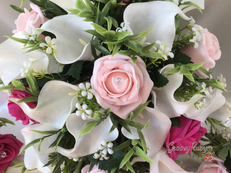 Hot Pink & Baby Pink Rose & Large White Calla Lily