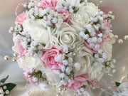 Baby Pink & Ivory Roses With Gypsophila & Pearl Sprays