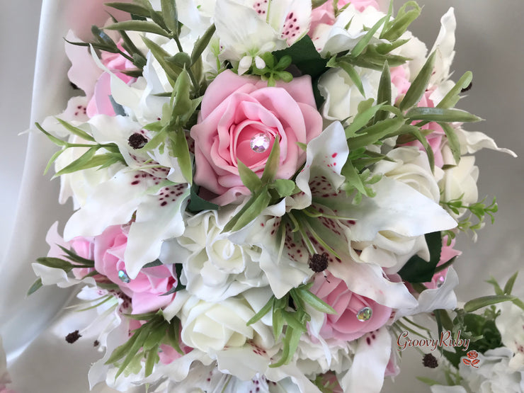Small Tiger Lilies & Baby Pink Roses With Foliage