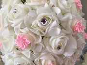 Rose Bouquets With Baby Pink Satin Diamante Flowers