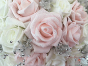 Blush Pink Glitter Rose With Silver Babies Breath