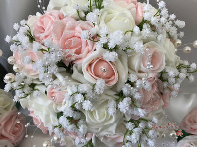 Glitter Blush Pink Roses With Gypsophila & Pearl Sprays