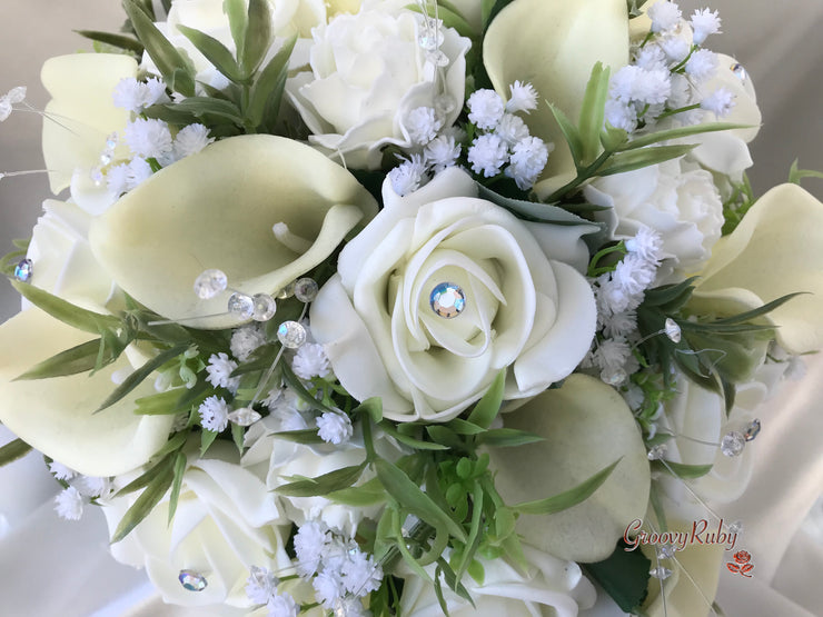 Ivory Roses & Carnations With Calla Lily & Gypsophila