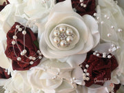 Burgundy Glitter Rose With Pearls & Pearl Diamante Brooch