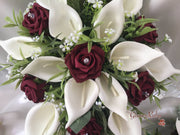 Burgundy Rose & Large Ivory Calla Lily