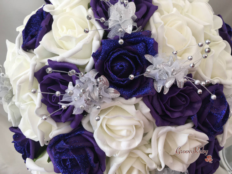 Cadbury Purple Glitter Rose With Silver Babies Breath