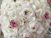 Rose Bouquets With Dusky Pink Satin Diamante Flowers