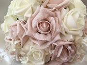 Mocha Pink Glitter Rose With Ivory Babies Breath