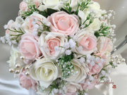 Blush Pink & Ivory Roses With Gypsophila & Pearl Sprays