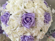 Lilac & Ivory Rose Crystal With Ivory Pearl Babies Breath