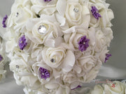 Rose Bouquets With Lilac Satin Diamante Flowers