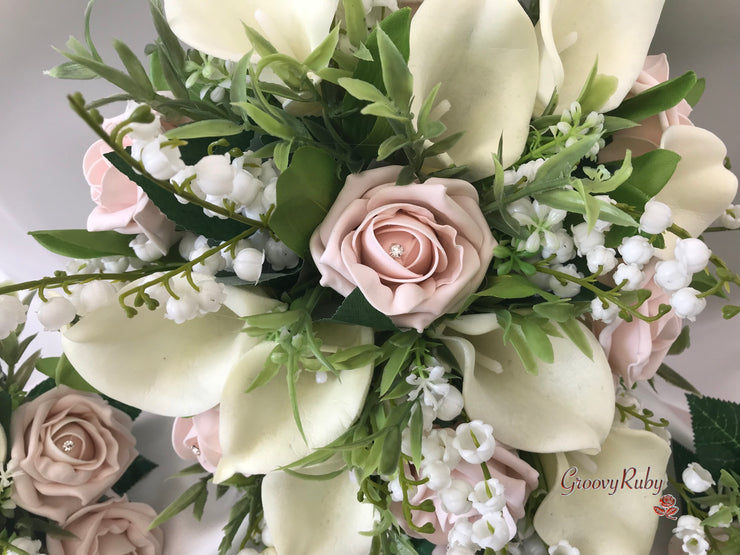 Mocha Pink Rose & Large Calla Lily With Lily of the Valley