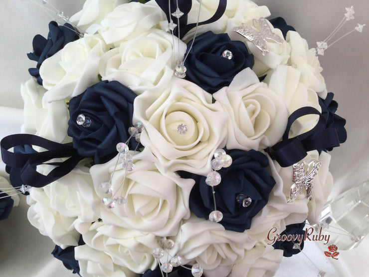 Navy & Ivory Butterfly Crystal