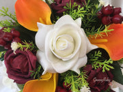 Ivory Glitter Rose, Orange Calla Lily, Burgundy Rose & Berries