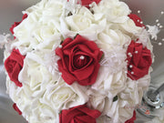 Red & Ivory Rose Crystal With Ivory Pearl Babies Breath