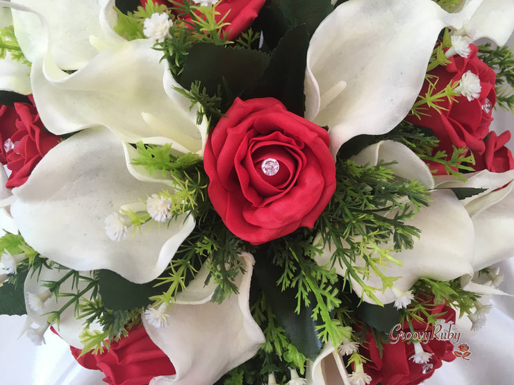 Light Red Rose & Large Ivory Calla Lily