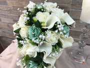 Mint Green Roses & Ivory Carnations With Calla Lily & Gypsophila