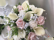 Mocha Pink Roses & Ivory Carnations With Calla Lily & Gypsophila