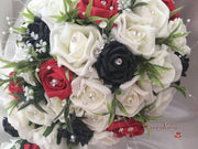 Black, Red & Ivory Rose With Foliage & Crystal Sprays