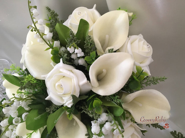 Ivory Rose & Large Calla Lily With Lily of the Valley