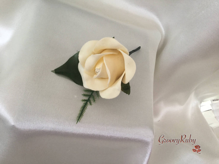 Single Crystal Rose Buttonhole - Colour of your Choice