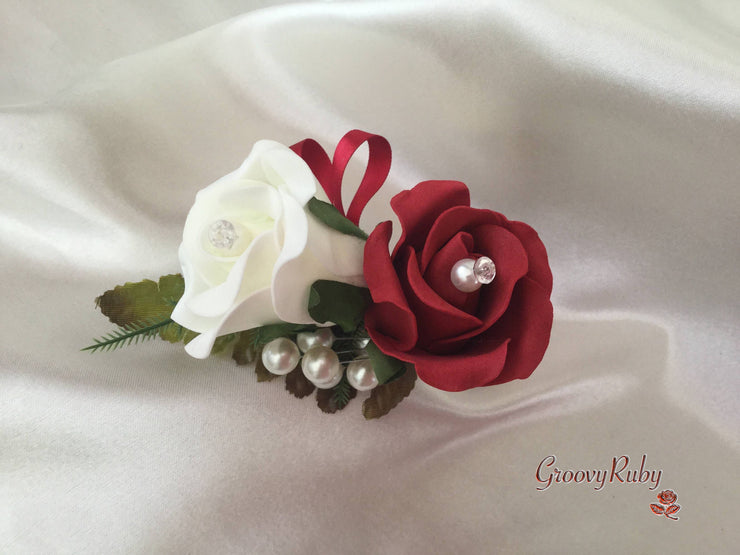 Ladies Pin On Corsage With Pearl Spray & Ribbon - Colour Combination Of your Choice